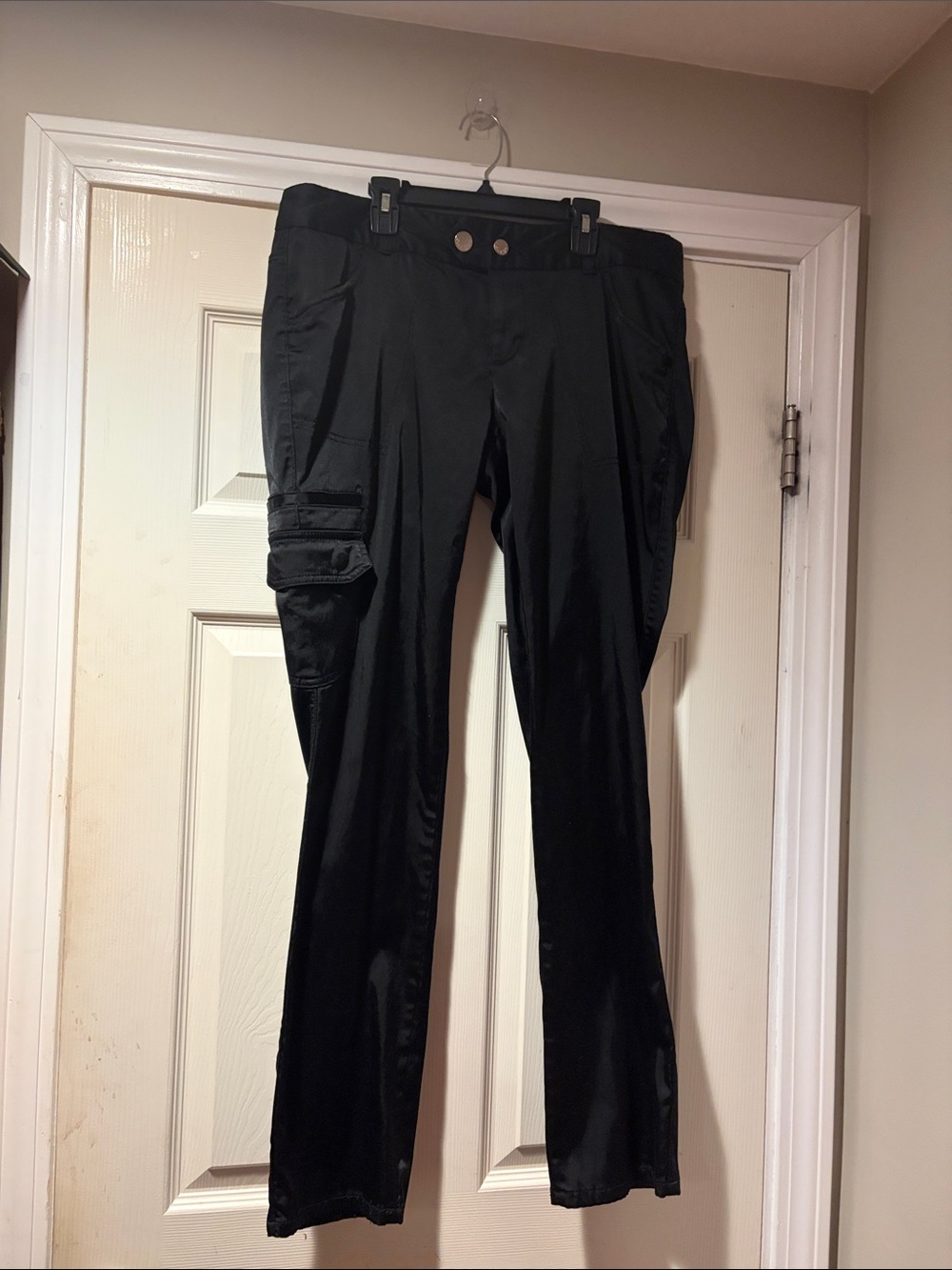 Express Straight-Leg Satin Cargo Pants in Black XL